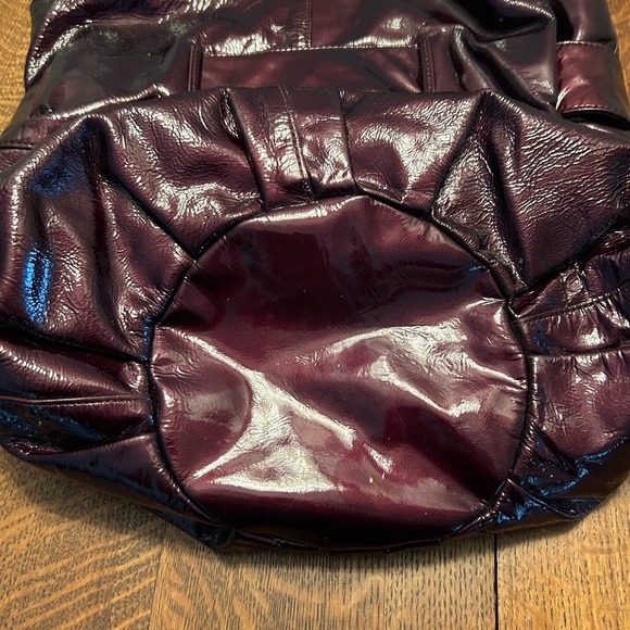 Kooba Elisha Bow Patent Leather Merlot Hobo Handbag - Picture 9 of 12